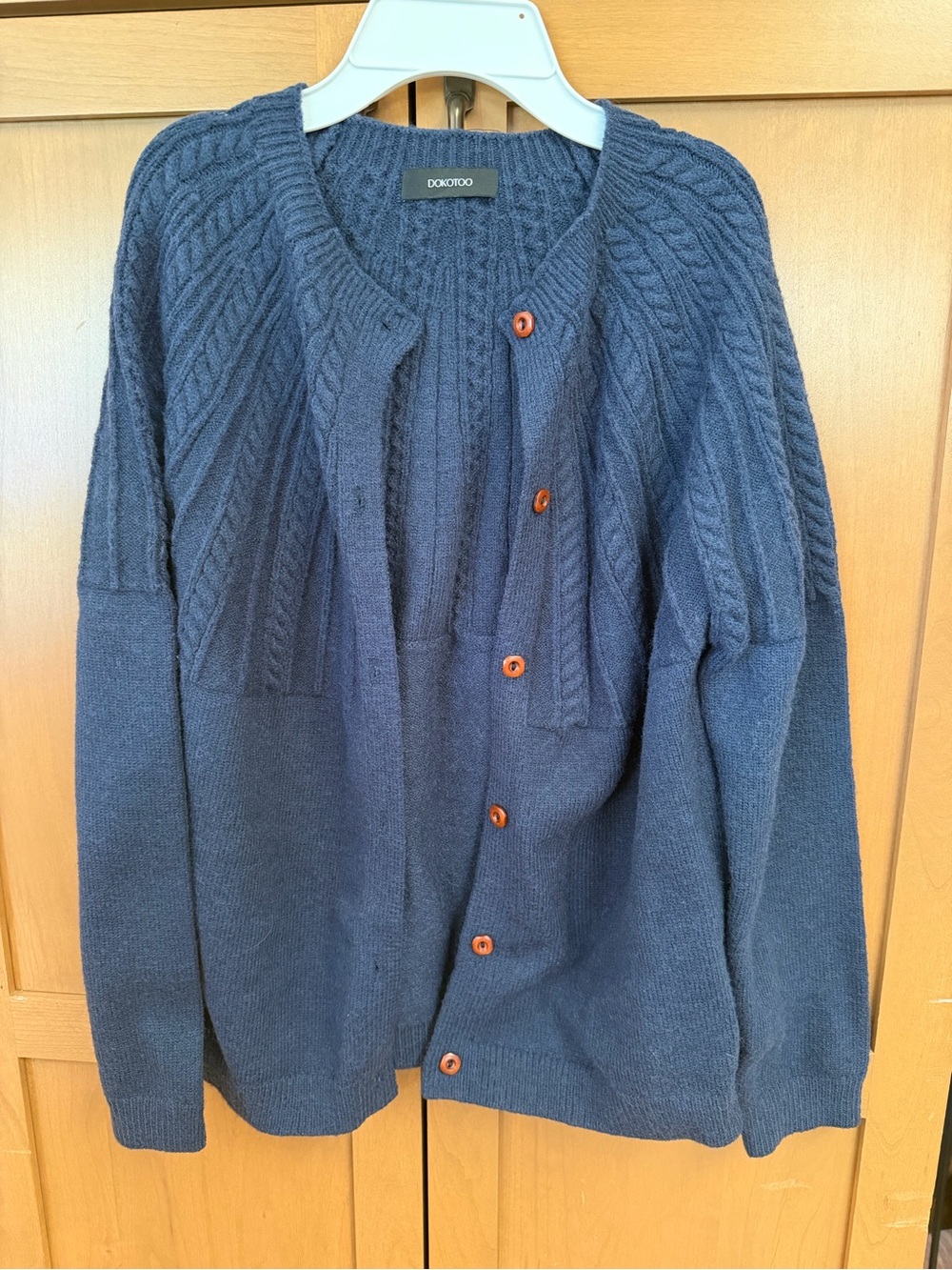 Dokotoo Women's Navy Cable-Knit Button Cardigan
